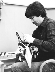 Richard Hunt finishing a mask